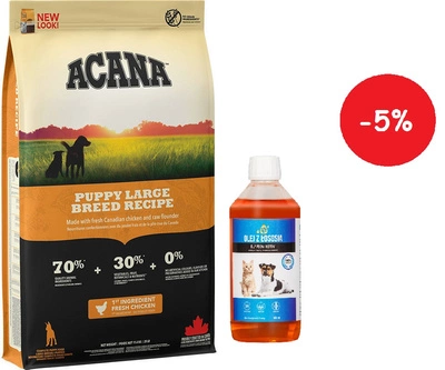 ACANA HERITAGE Puppy Large Breed 11,4kg + LAB V Lašišų aliejus šunims ir katėms 500ml