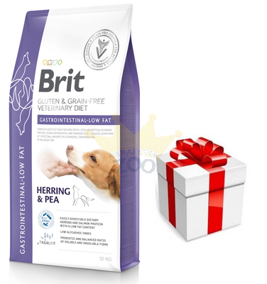 BRIT GF Veterinary Diets dog Gastrointestinal-Low Fat 12kg + STAIGMENA ŠUNUI