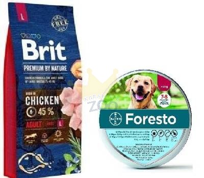BRIT Premium By Nature Adult L 15kg+Foresto Antkaklis šunims virš 8kg