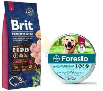BRIT Premium By Nature Junior L 15kg+Foresto Antkaklis šunims virš 8kg - 3% PIGIAU