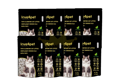 Love4pet super grumstuotas tofu kraikas 8x2,5 kg (8x4,3l) katėms