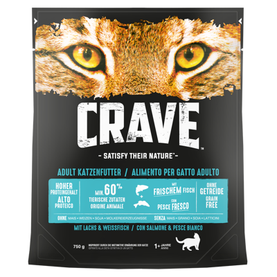 CRAVE™ - sausas kačių ėdalas be grūdų su lašiša ir balta žuvimi 750g