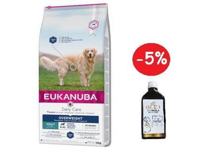 EUKANUBA Daily Care Overweight Adult Dog 12kg + LAB V Vitaminų praturtintas lašišų aliejus 500ml 5% PIGIAU