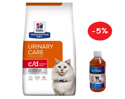 HILL'S PD Prescription Diet Feline c/d Urinary Stress 8kg  + LAB V Lašišų aliejus šunims ir katėms 250ml  5% PIGIAU