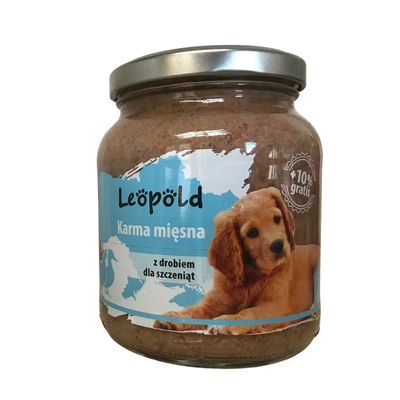 Leopold pašaras šuniukams su paukštiena 300g + 10% Gratis (indelis)