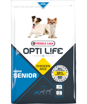 VERSELE-LAGA Opti Life Senior Mini 2,5 kg - su vištiena - vyresniems nei 7 metų amžiaus mažų veislių gyvūnams